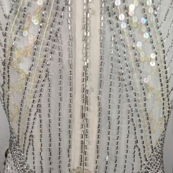 Vintage Lillie Rubin Silk Off White Beaded Dress Sz S Flapper Roaring 20s Retro - Picture 16 of 16